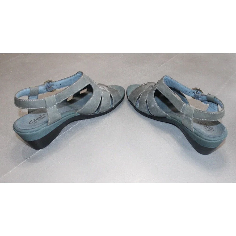 Clarks Bendables Slingback Sandals Women’s 10M Blue Gray Leather Comfort Walking